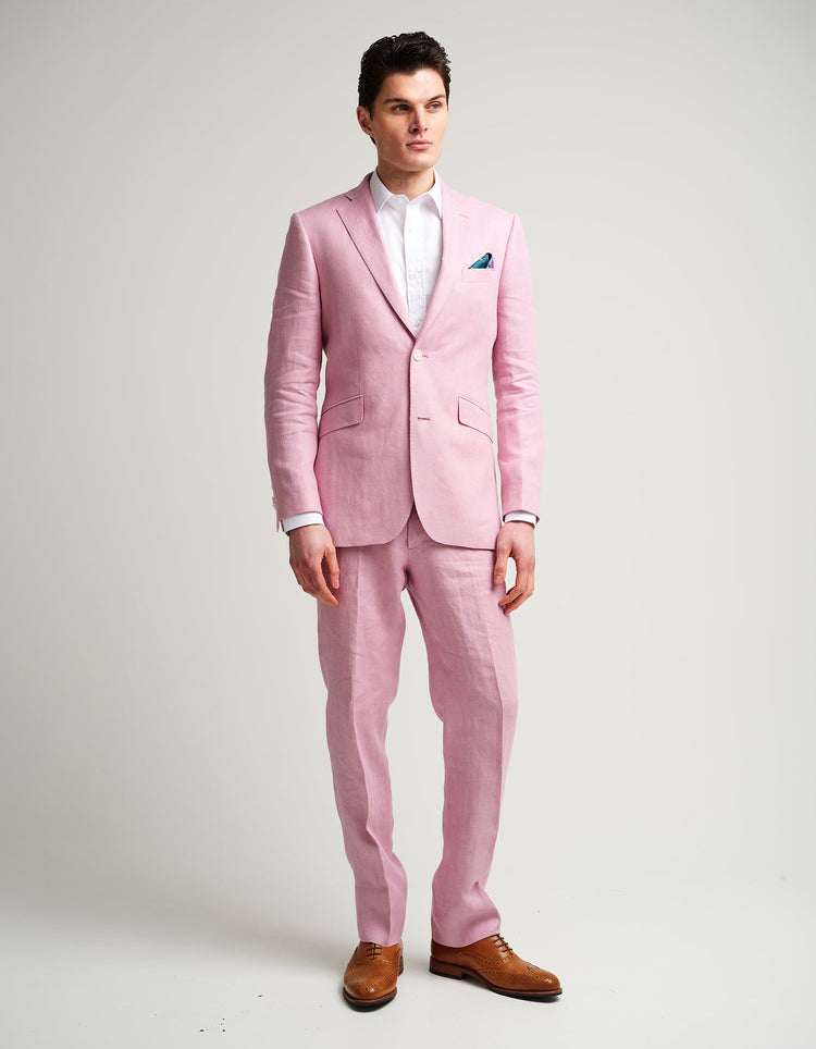 Pink Herringbone Linen Suit - Gresham Blake Online