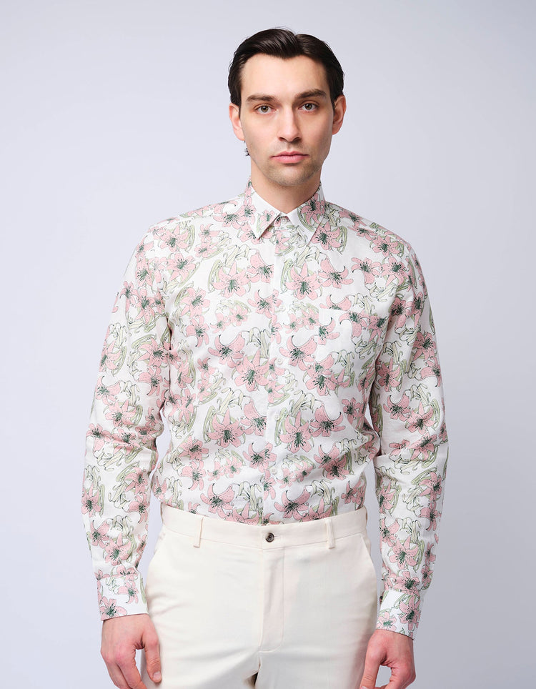 Pink Lilies Linen Shirt - Gresham Blake Online