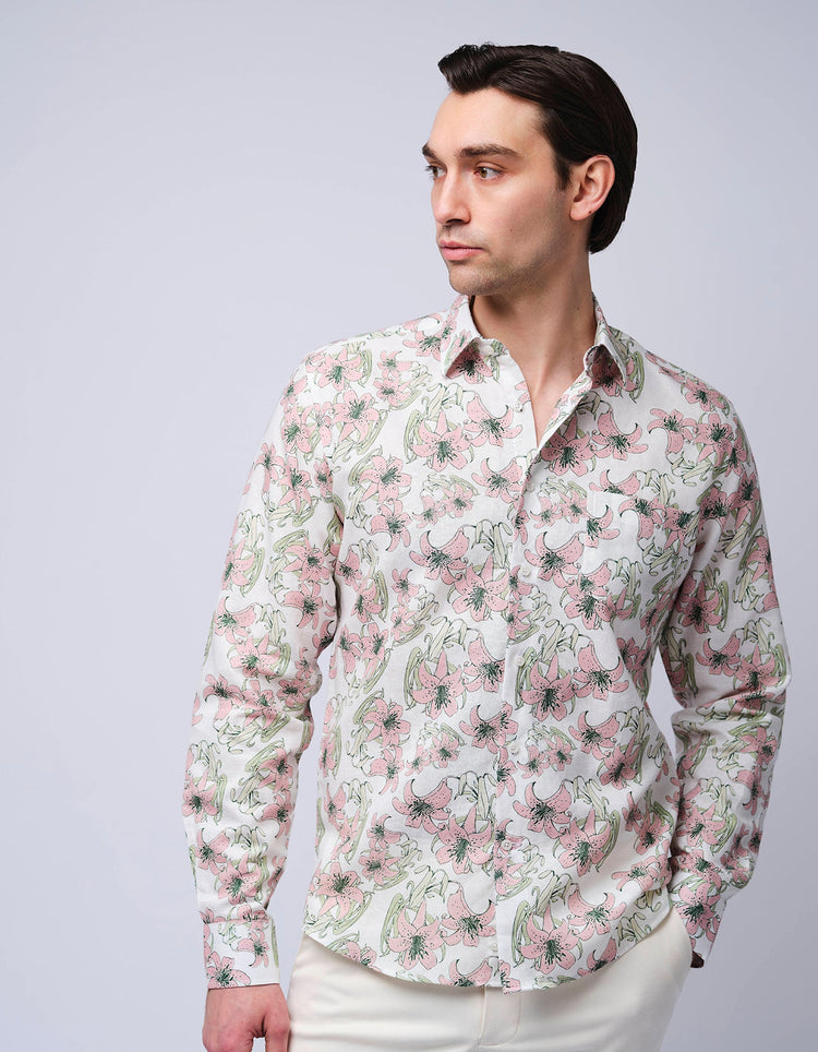 Pink Lilies Linen Shirt - Gresham Blake Online