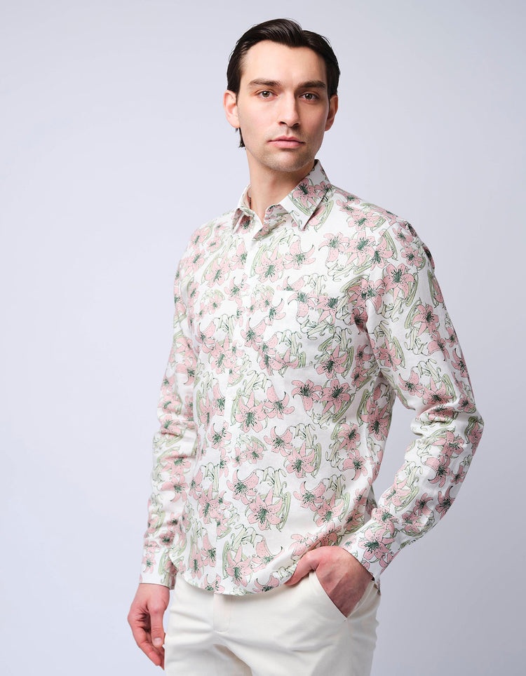 Pink Lilies Linen Shirt - Gresham Blake Online