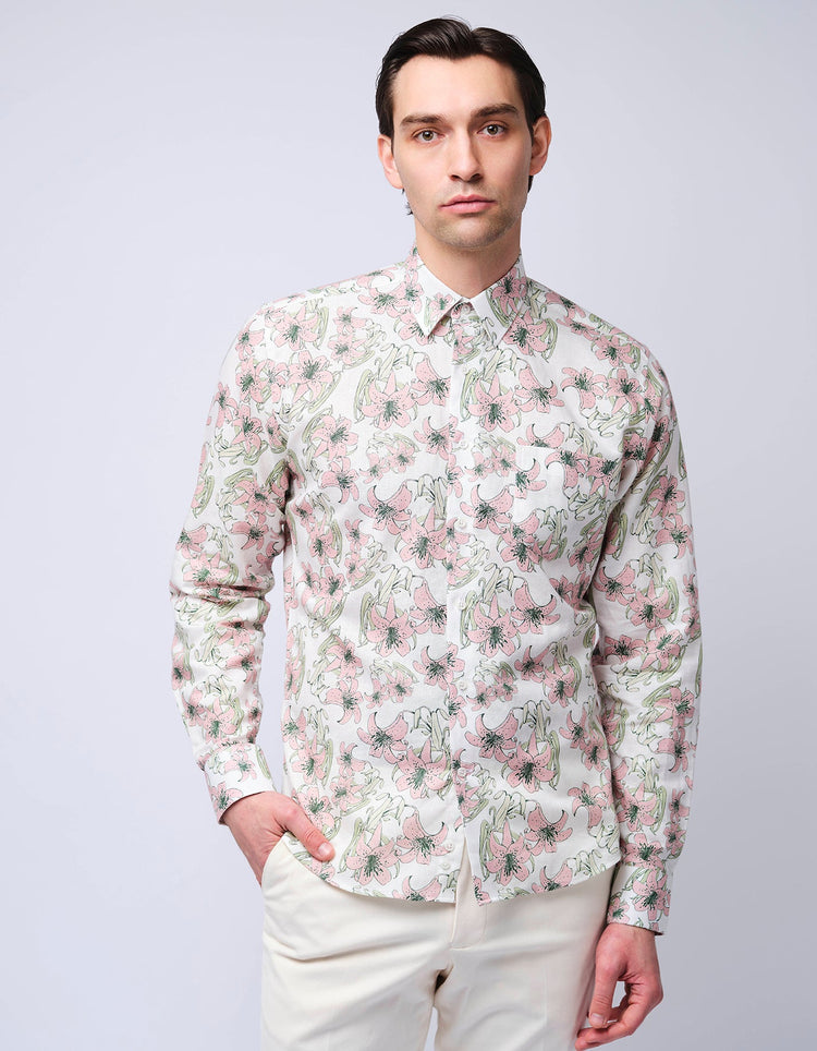Pink Lilies Linen Shirt - Gresham Blake Online