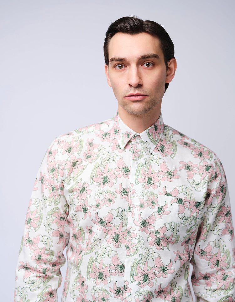 Pink Lilies Linen Shirt - Gresham Blake Online