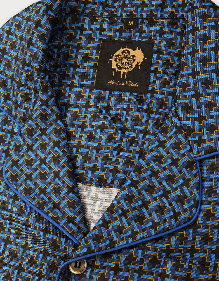 Blue Geometric Silk Pyjamas