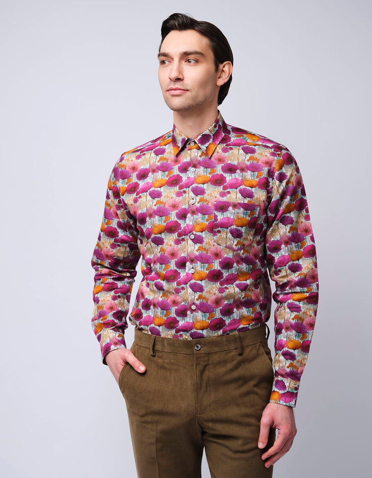 Purple & Pink Wildflowers Linen Shirt - Gresham Blake Online