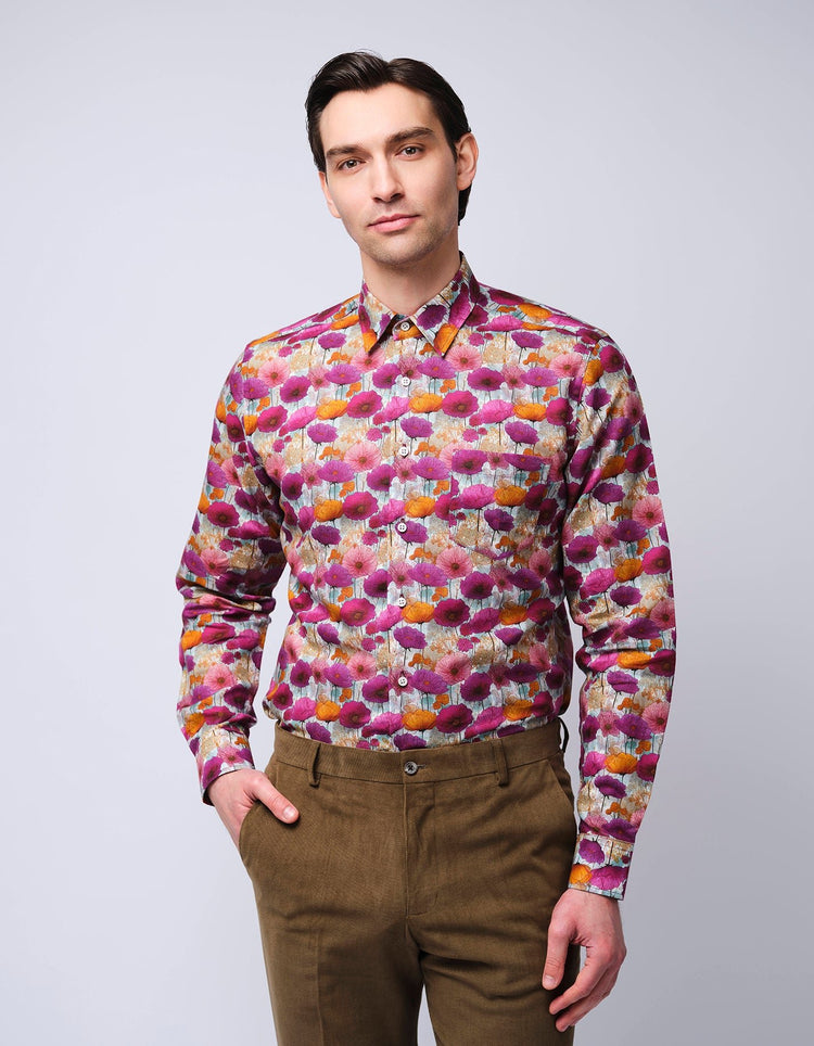 Purple & Pink Wildflowers Linen Shirt - Gresham Blake Online