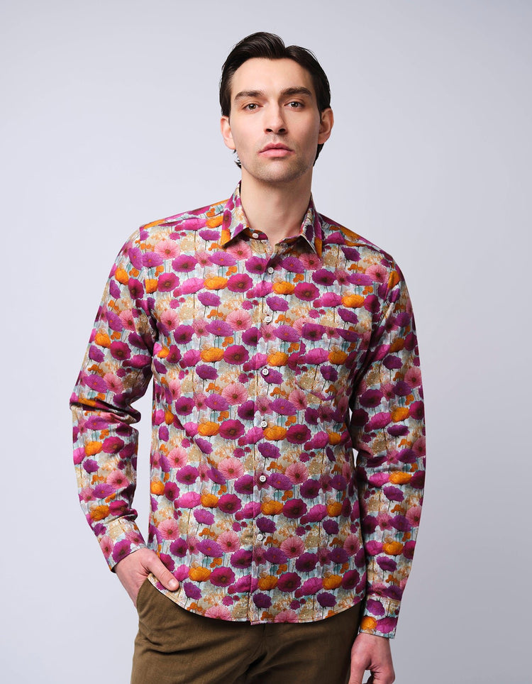 Purple & Pink Wildflowers Linen Shirt - Gresham Blake Online
