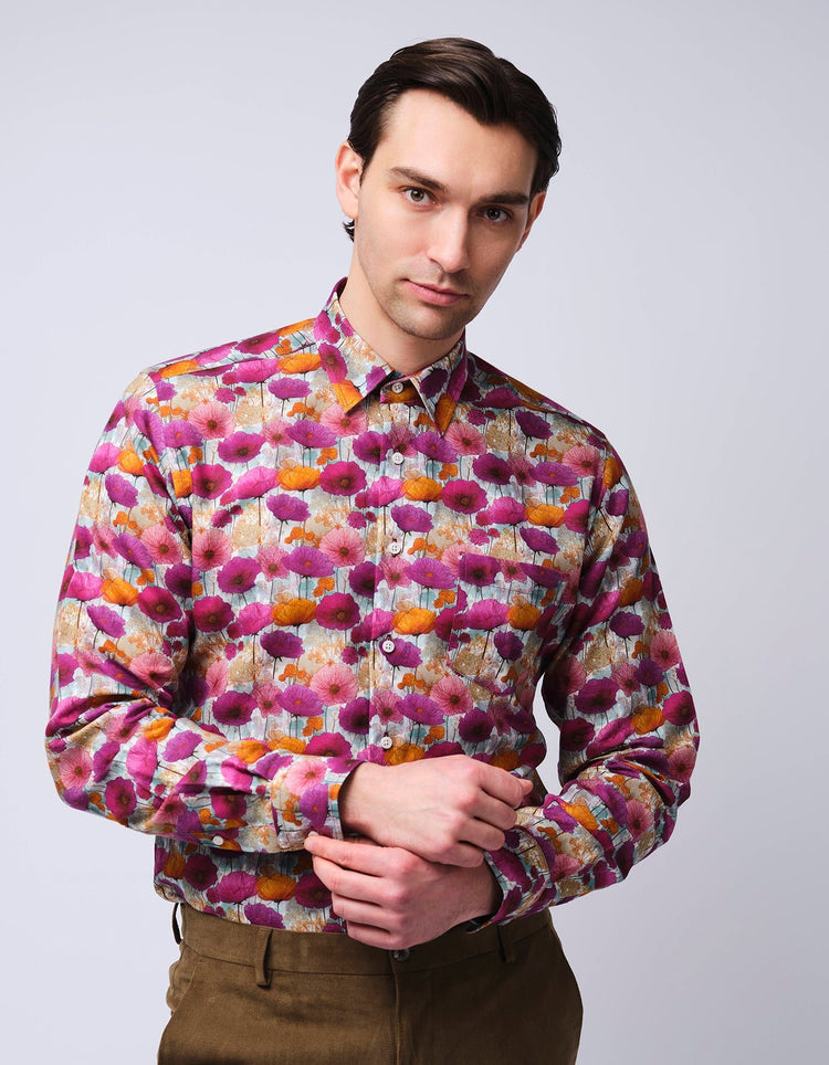Purple & Pink Wildflowers Linen Shirt - Gresham Blake Online