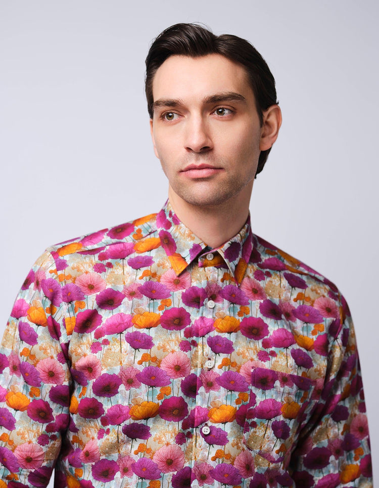 Purple & Pink Wildflowers Linen Shirt - Gresham Blake Online
