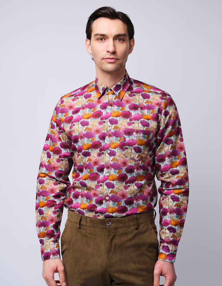 Purple & Pink Wildflowers Linen Shirt - Gresham Blake Online