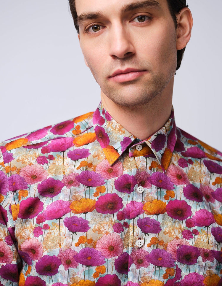 Purple & Pink Wildflowers Linen Shirt - Gresham Blake Online