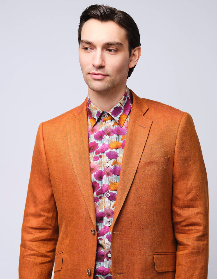 Purple & Pink Wildflowers Linen Shirt - Gresham Blake Online