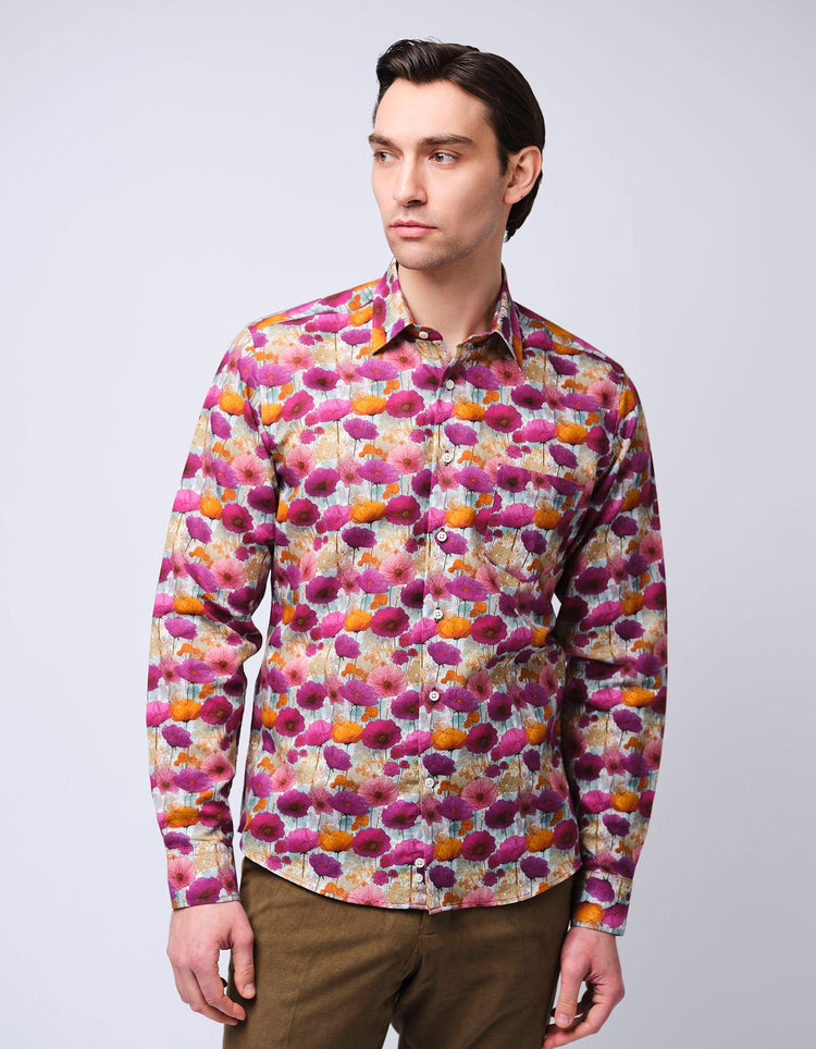Purple & Pink Wildflowers Linen Shirt - Gresham Blake Online