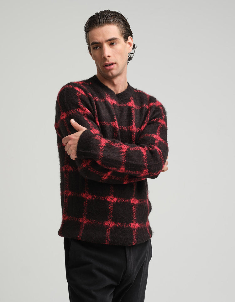 Red & Black Gradient Check Mohair Jumper - Gresham Blake Online
