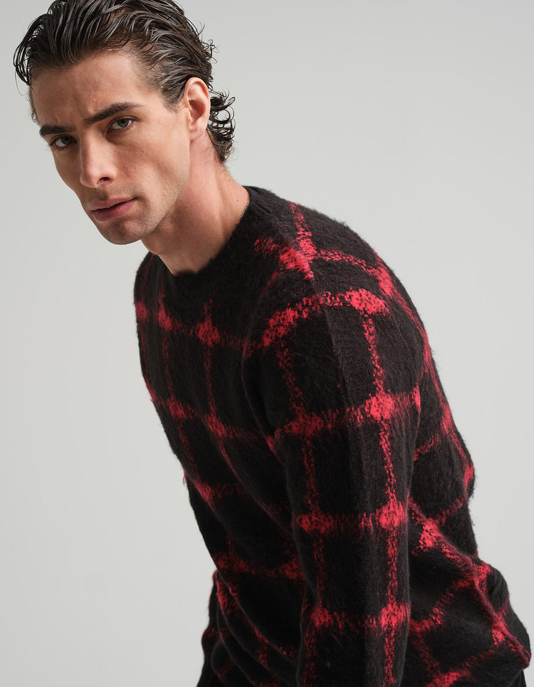 Red & Black Gradient Check Mohair Jumper - Gresham Blake Online