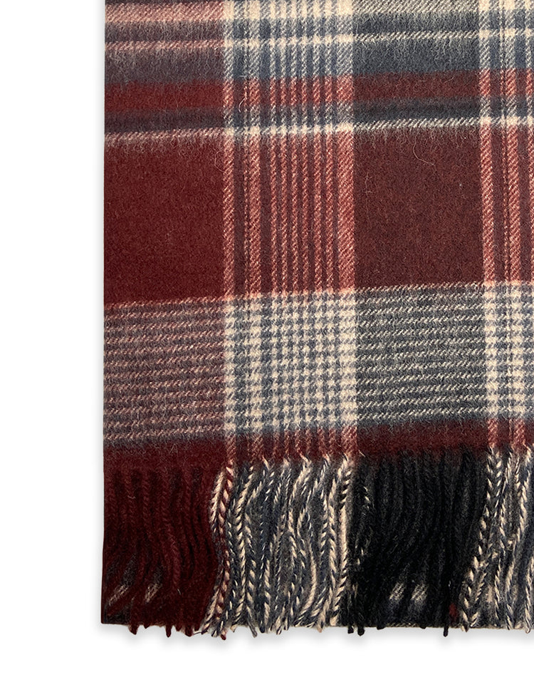 Burgundy & Grey Check Wool Scarf