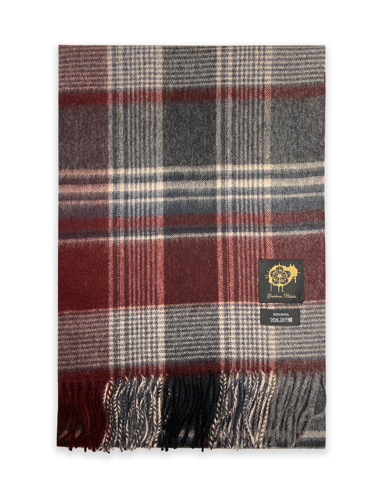 Burgundy & Grey Check Wool Scarf