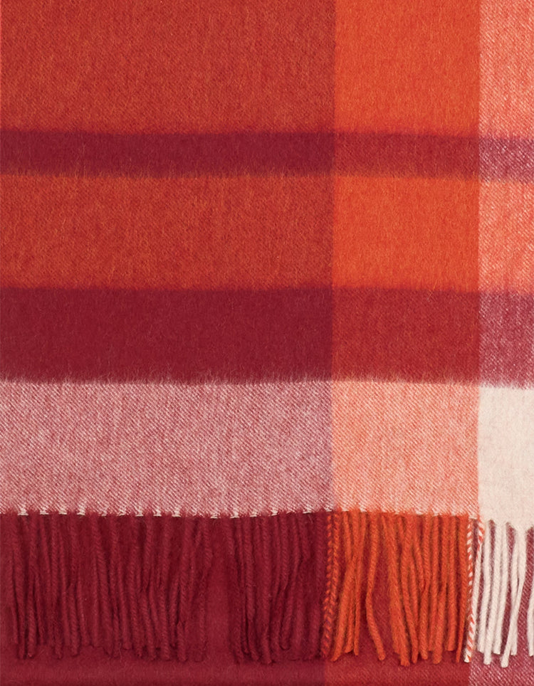 Red & Orange Check Cashmere Scarf - Gresham Blake Online