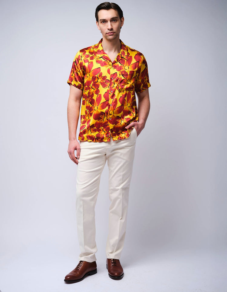 Red & Orange Floral Short Sleeve Silk Shirt - Gresham Blake Online