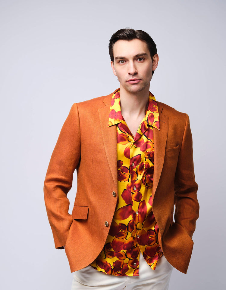 Red & Orange Floral Short Sleeve Silk Shirt - Gresham Blake Online