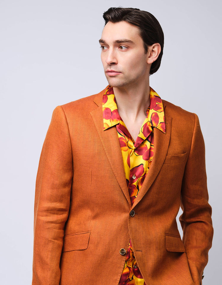 Red & Orange Floral Short Sleeve Silk Shirt - Gresham Blake Online