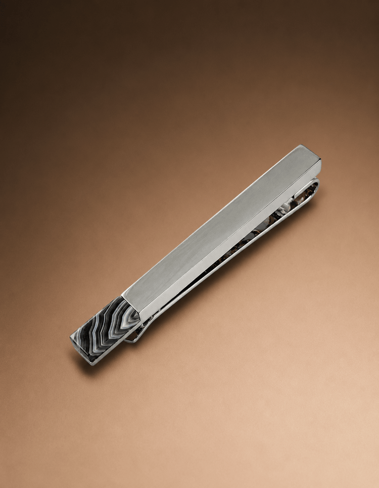 Silver Botswana Agate Stone Tie Bar - Gresham Blake Online