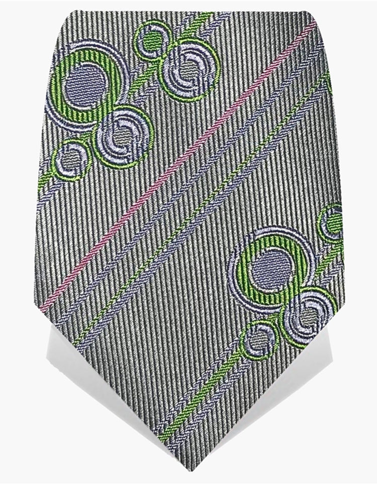 Silver Stripes & Circles Tie - Gresham Blake Online