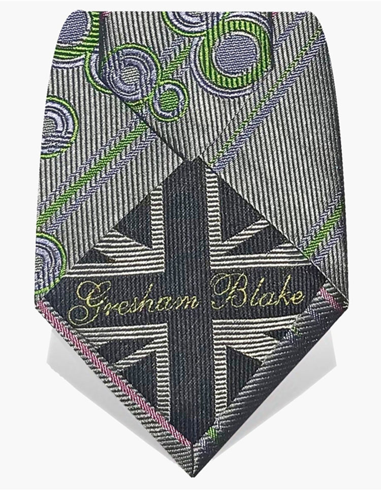 Silver Stripes & Circles Tie - Gresham Blake Online