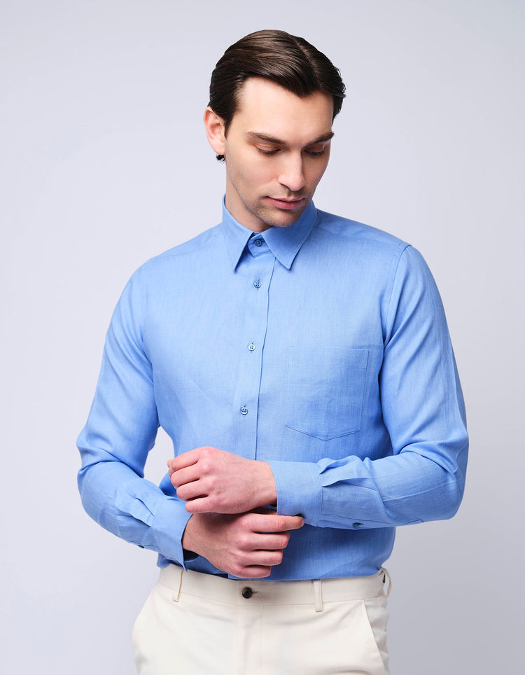Sky Blue Linen Shirt - Gresham Blake Online