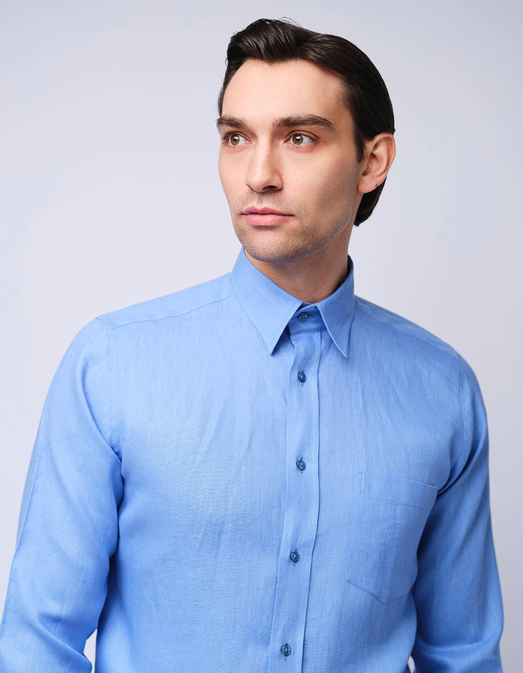 Sky Blue Linen Shirt - Gresham Blake Online