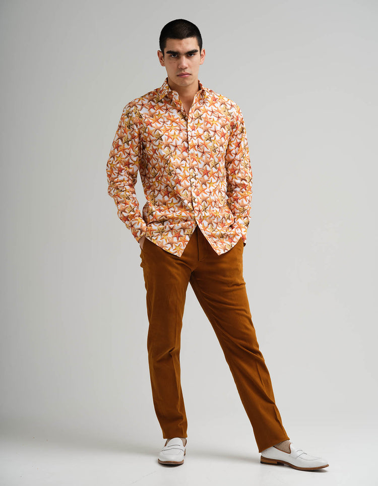 Orange Starfish Printed Shirt