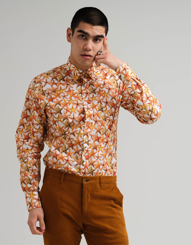 Orange Starfish Printed Shirt