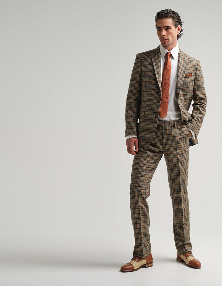 Tan & Blue Check Tweed Suit - Gresham Blake Online