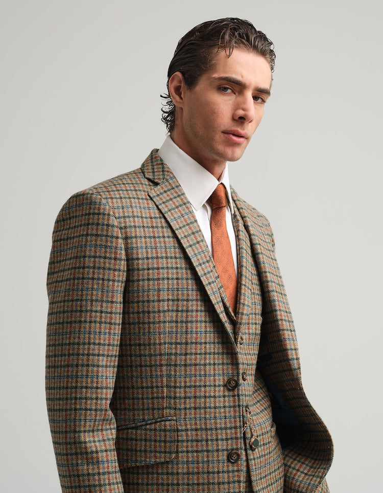 Tan & Blue Check Tweed Suit - Gresham Blake Online