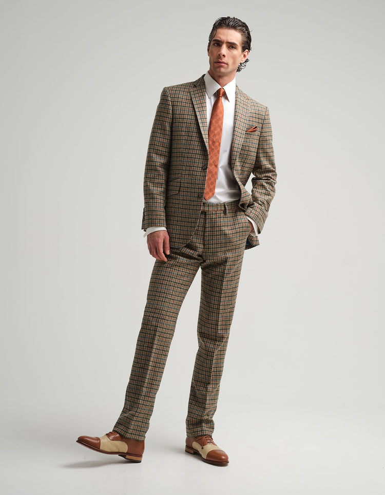 Tan & Blue Check Tweed Suit - Gresham Blake Online