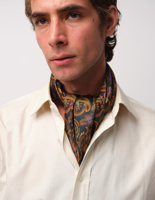 Teal Paisley Silk Cravat Square - Gresham Blake Online