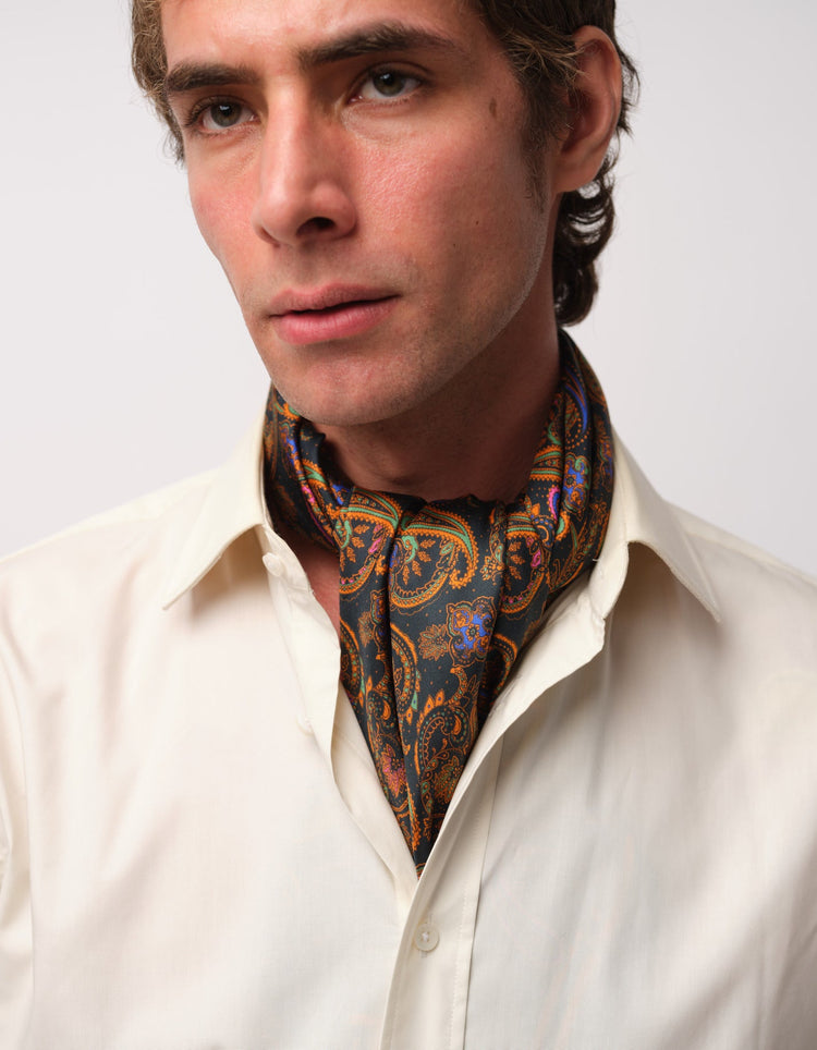 Teal Paisley Silk Cravat Square - Gresham Blake Online