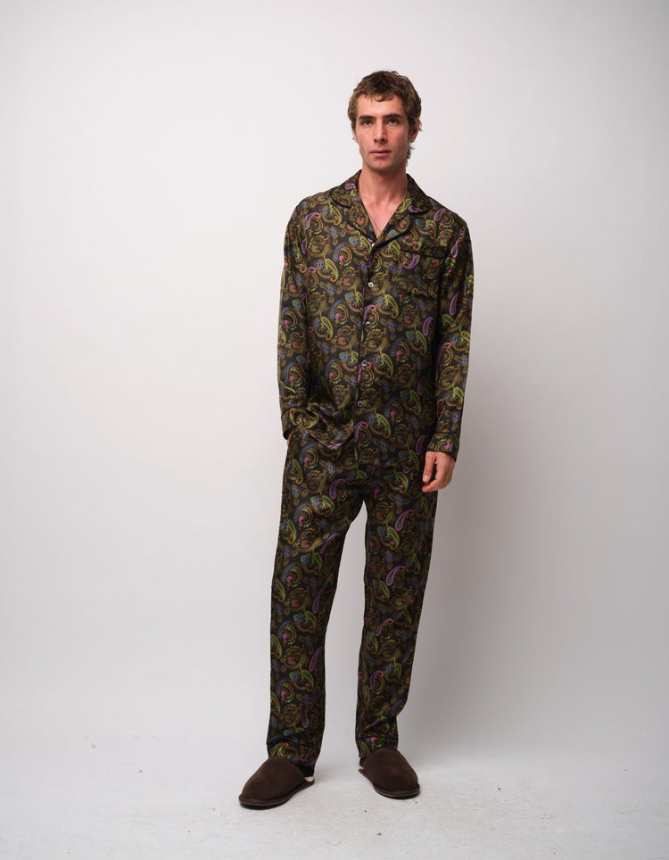 Teal Paisley Silk Pyjamas - Gresham Blake Online