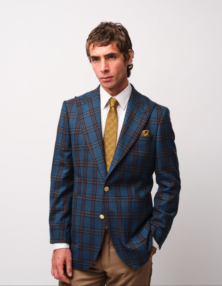Teal Wool & Cashmere Check Jacket - Gresham Blake Online