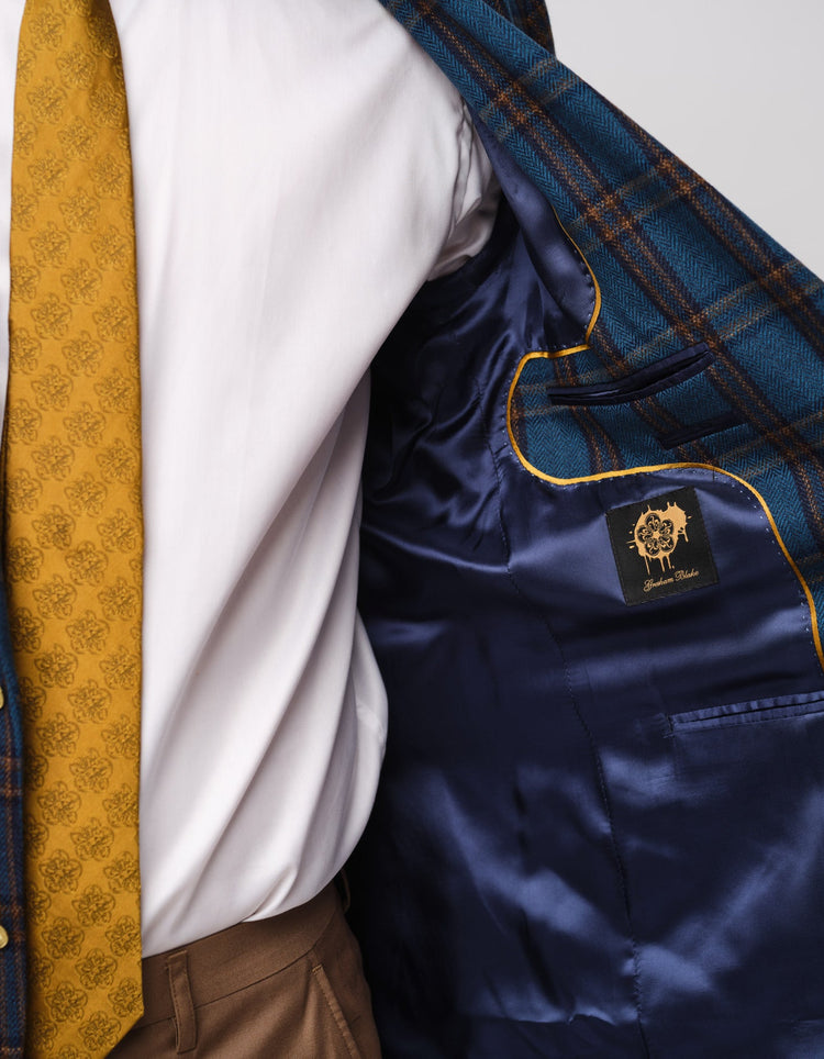 Teal Wool & Cashmere Check Jacket - Gresham Blake Online