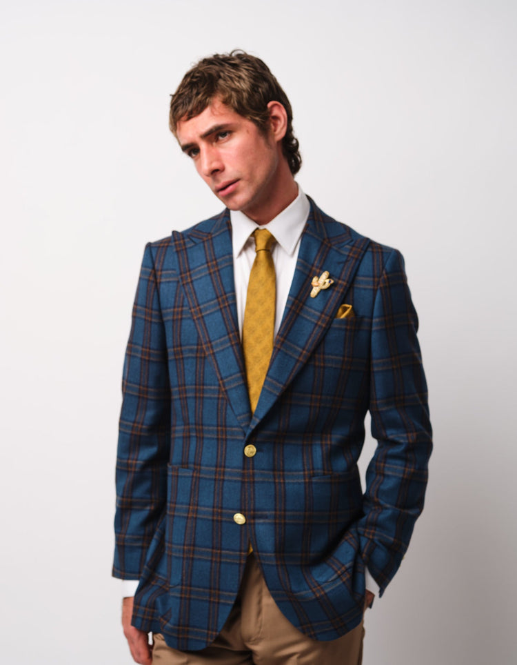 Teal Wool & Cashmere Check Jacket - Gresham Blake Online