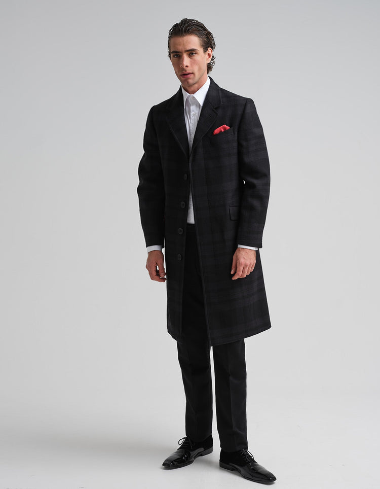 Tonal Black Tartan Covert Coat - Gresham Blake Online