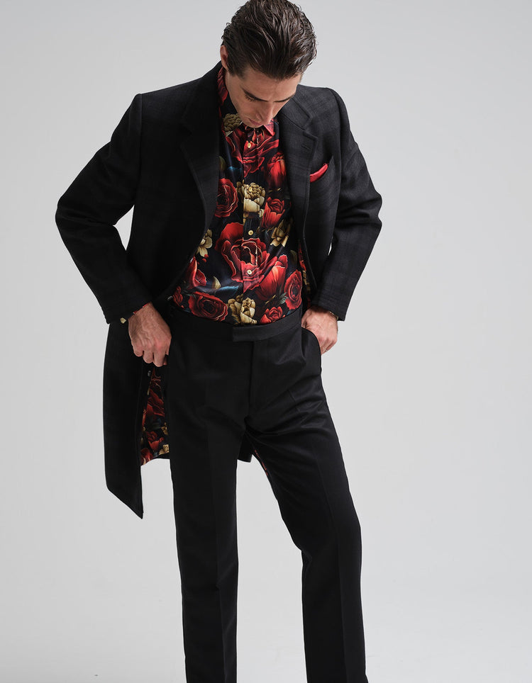 Tonal Black Tartan Covert Coat - Gresham Blake Online