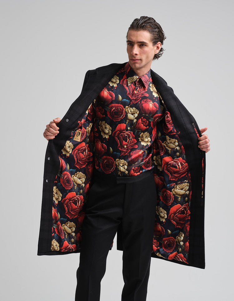 Tonal Black Tartan Covert Coat - Gresham Blake Online