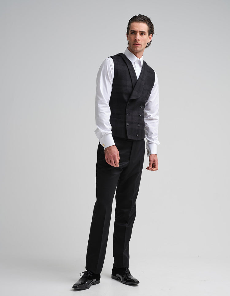 Tonal Black Tartan Waistcoat - Gresham Blake Online