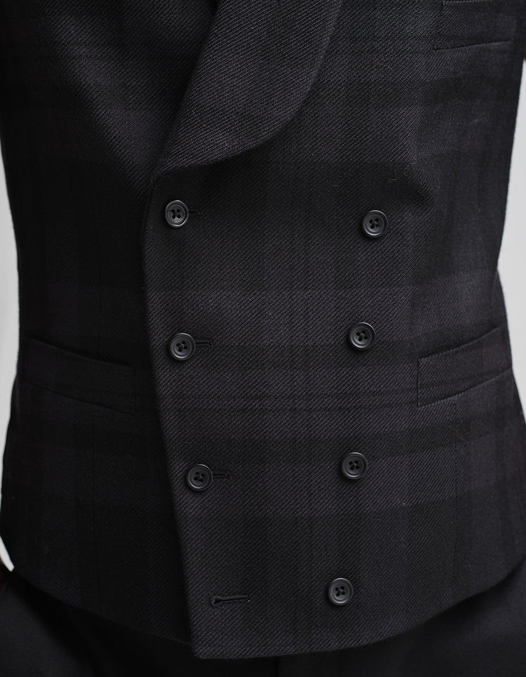 Tonal Black Tartan Waistcoat - Gresham Blake Online