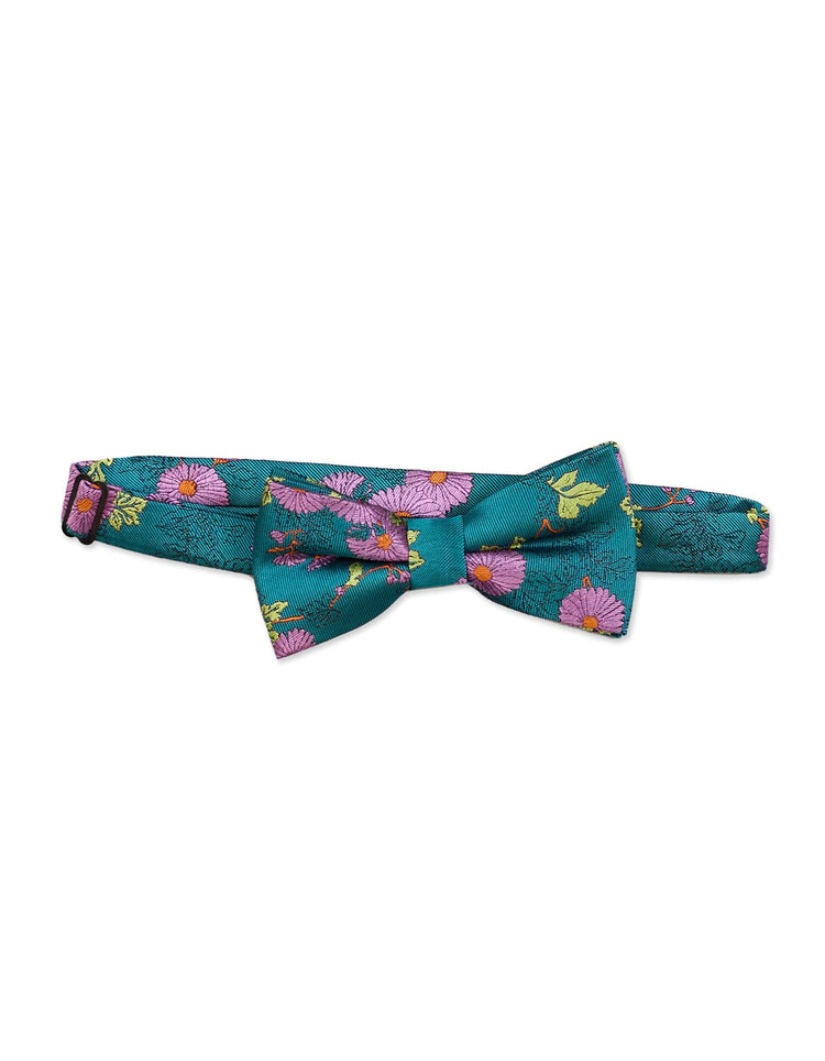 Turquoise & Purple Daisy Silk Bow Tie - Gresham Blake Online