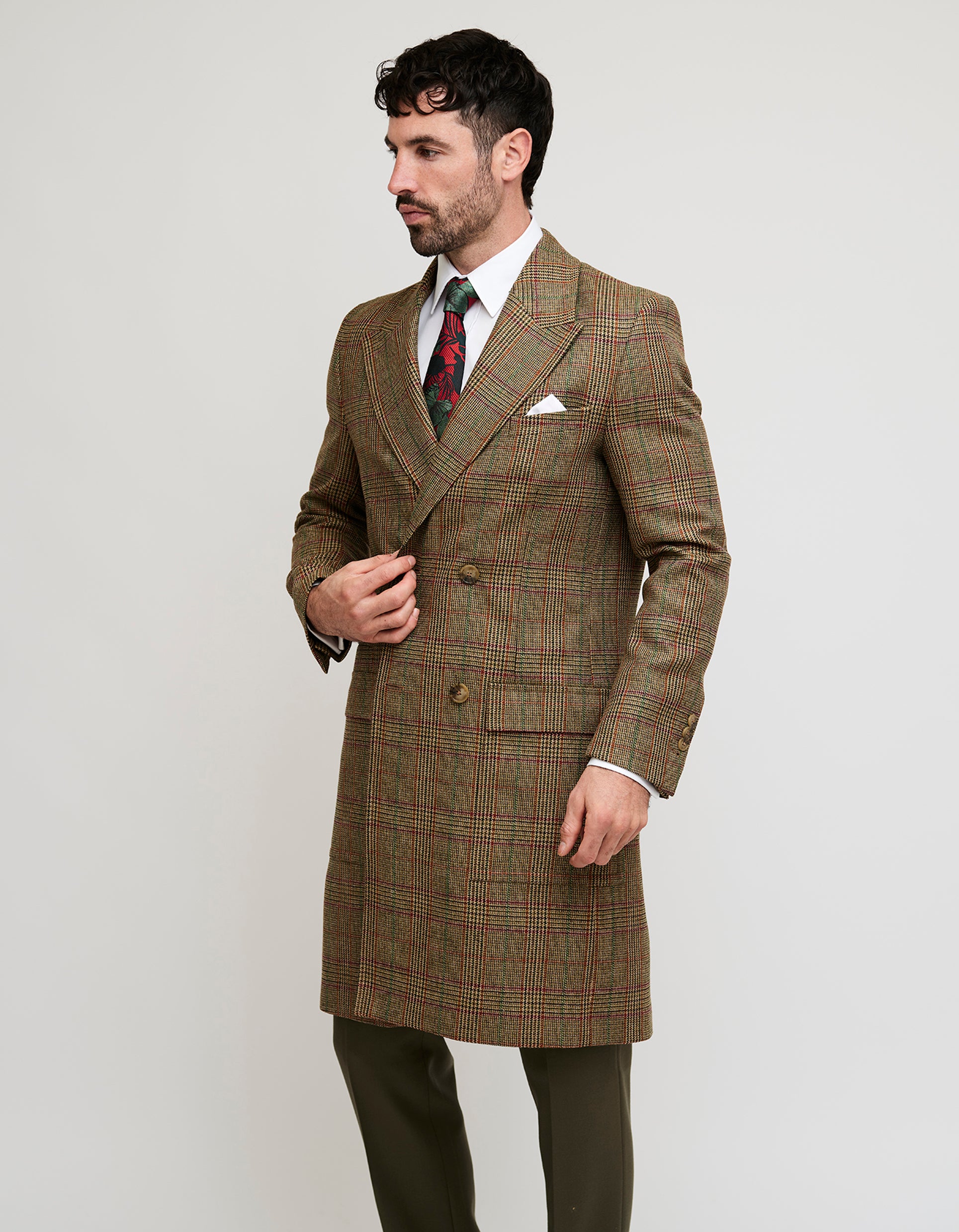 Mens double outlet breasted tweed coat