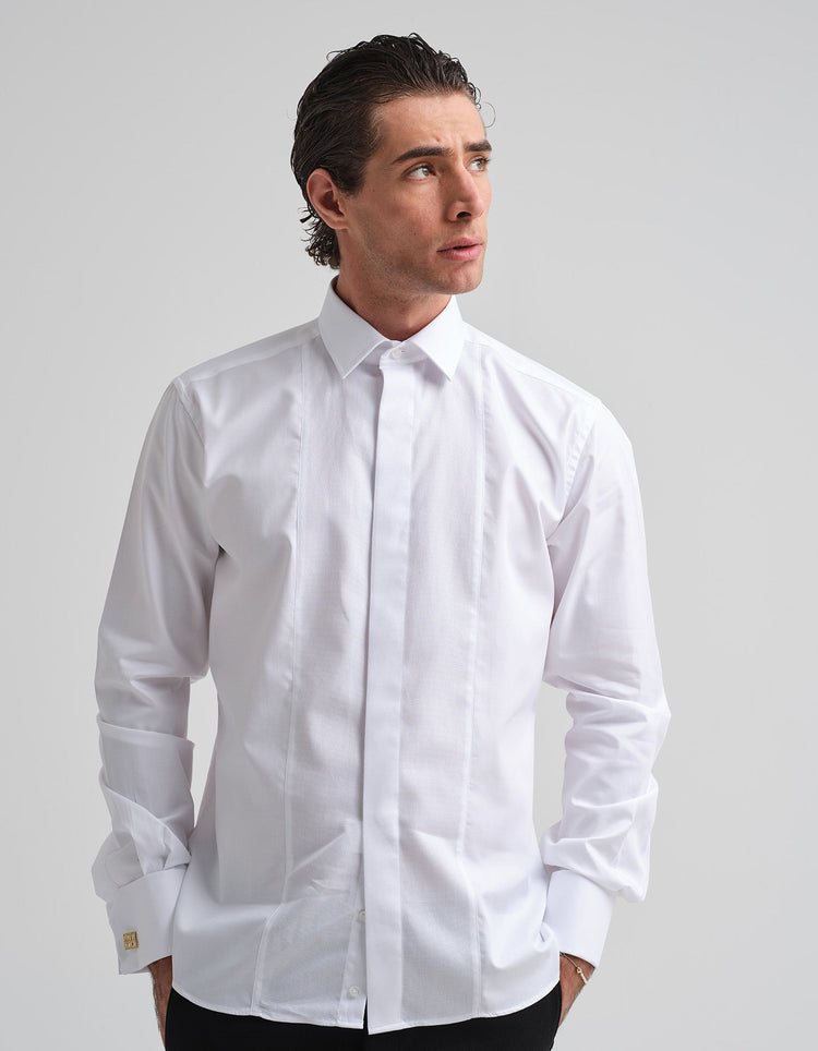 White Contrast Bib Dress Shirt - Gresham Blake Online