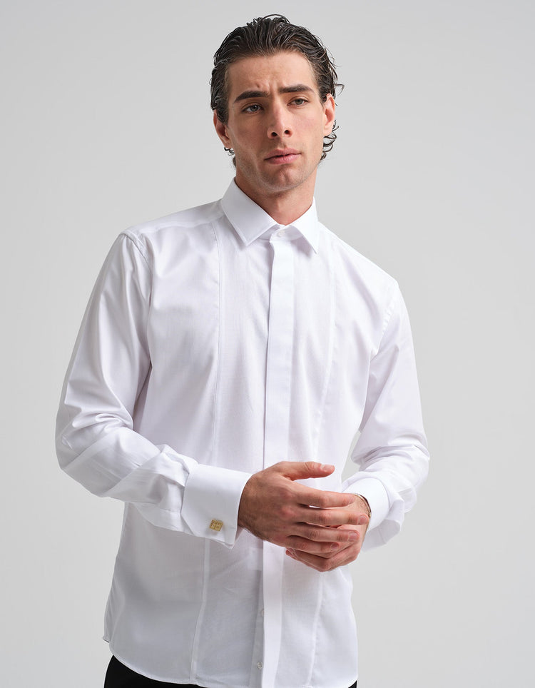 White Contrast Bib Dress Shirt - Gresham Blake Online