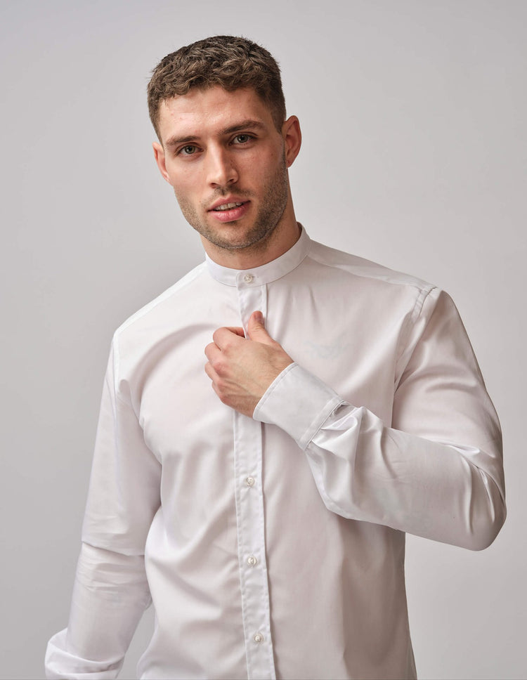 White Nehru Collar Shirt - Gresham Blake Online